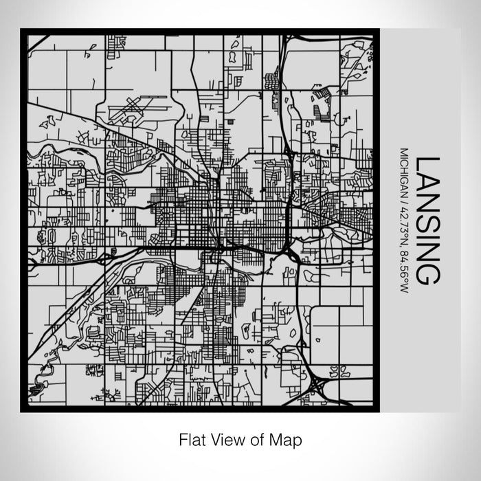 Rendered View of Lansing Michigan Map on 17oz Stainless Steel Insulated Tumbler in Tactile Lines with Succulent in Background