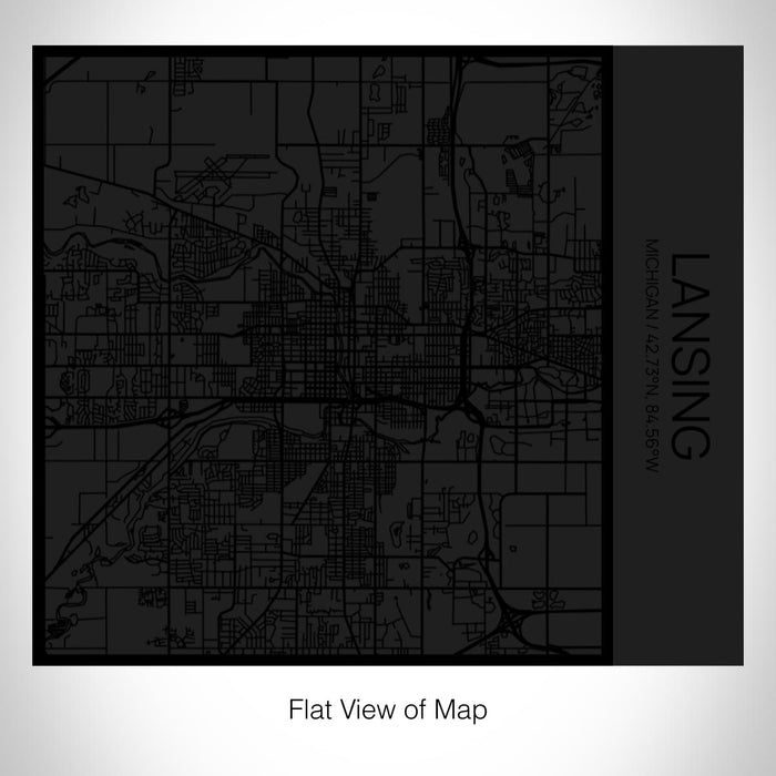 Rendered View of Lansing Michigan Map on 17oz Stainless Steel Insulated Tumbler in Matte Black with Tactile Lines