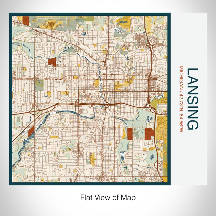 Rendered View of Lansing Michigan Map on 17oz Stainless Steel Insulated Tumbler in Woodblock Map Style
