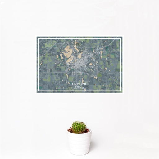 12x18 La Porte Indiana Map Print Landscape Orientation in Afternoon Style With Small Cactus Plant in White Planter