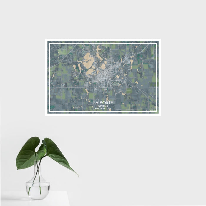 16x24 La Porte Indiana Map Print Landscape Orientation in Afternoon Style With Tropical Plant Leaves in Water