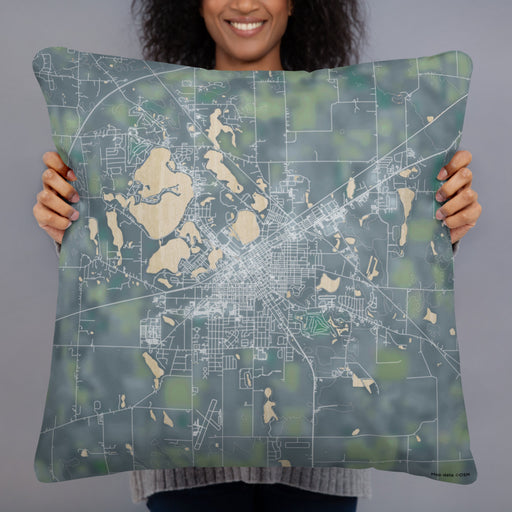 Person holding 22x22 Custom La Porte Indiana Map Throw Pillow in Afternoon