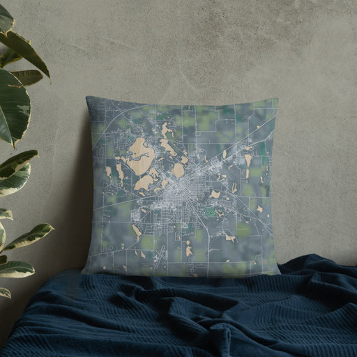 Custom La Porte Indiana Map Throw Pillow in Afternoon on Bedding Against Wall
