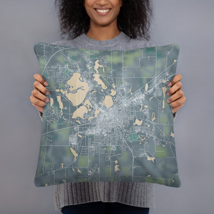 Person holding 18x18 Custom La Porte Indiana Map Throw Pillow in Afternoon