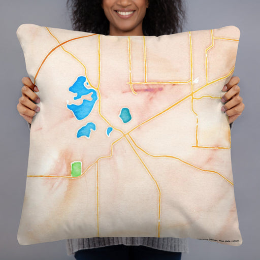 Person holding 22x22 Custom La Porte Indiana Map Throw Pillow in Watercolor