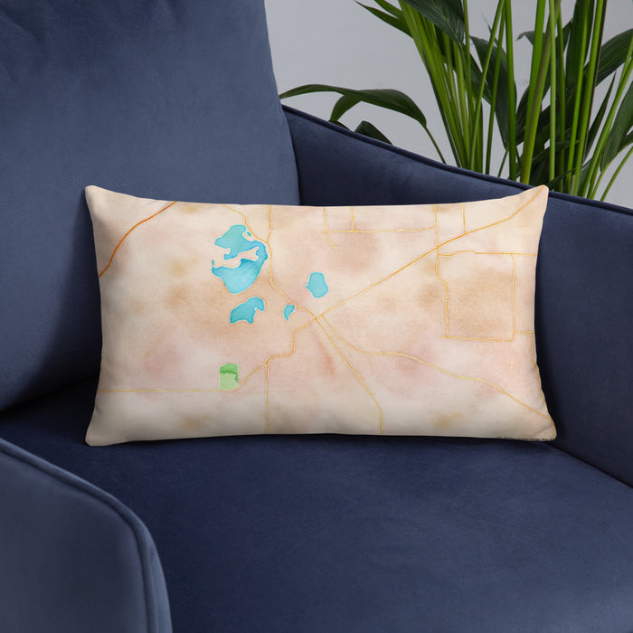 Custom La Porte Indiana Map Throw Pillow in Watercolor on Blue Colored Chair