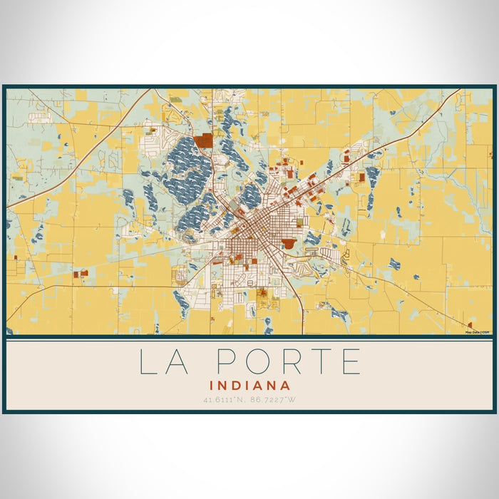 La Porte Indiana Map Print Landscape Orientation in Woodblock Style With Shaded Background