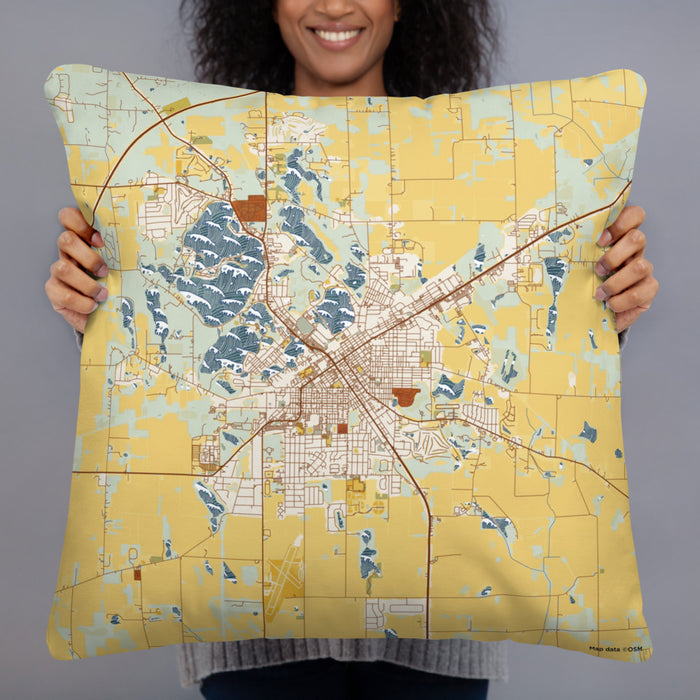 Person holding 22x22 Custom La Porte Indiana Map Throw Pillow in Woodblock