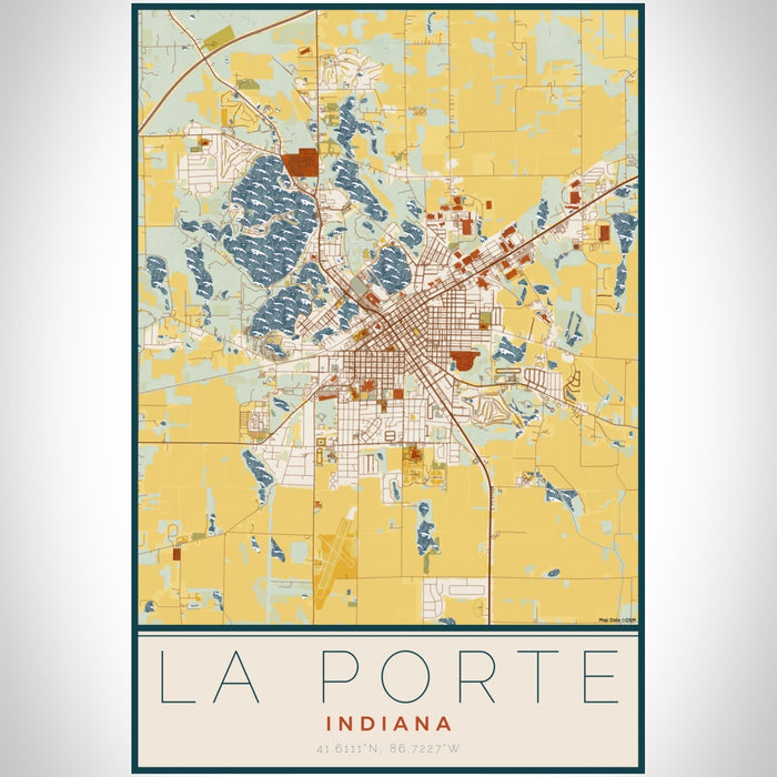 La Porte Indiana Map Print Portrait Orientation in Woodblock Style With Shaded Background