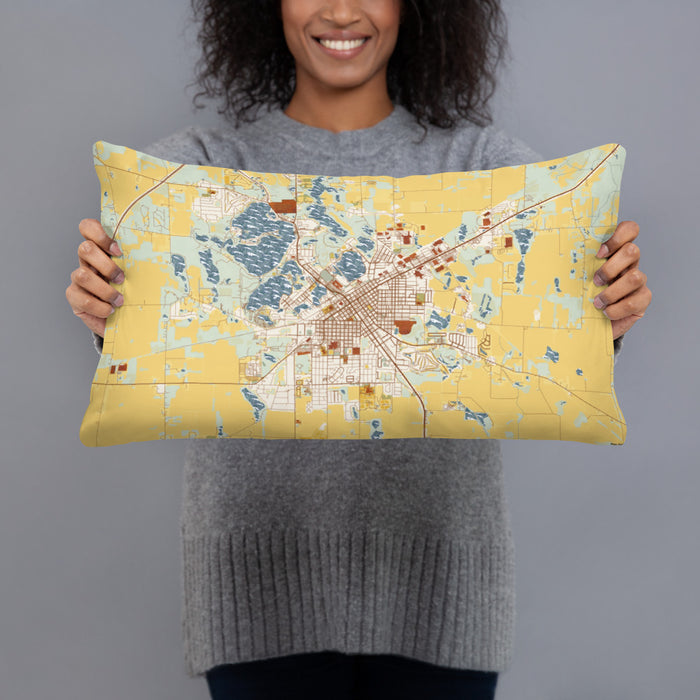 Person holding 20x12 Custom La Porte Indiana Map Throw Pillow in Woodblock