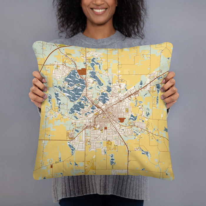 Person holding 18x18 Custom La Porte Indiana Map Throw Pillow in Woodblock