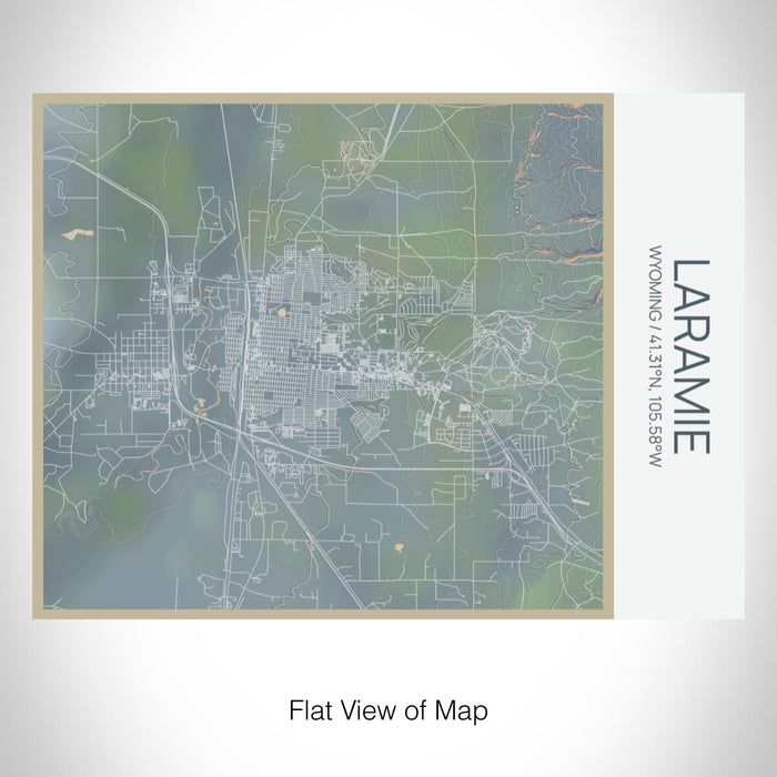 Rendered View of Laramie Wyoming Map on 20oz Stainless Steel Insulated Bottle with Bamboo Top with printed afternoon style map