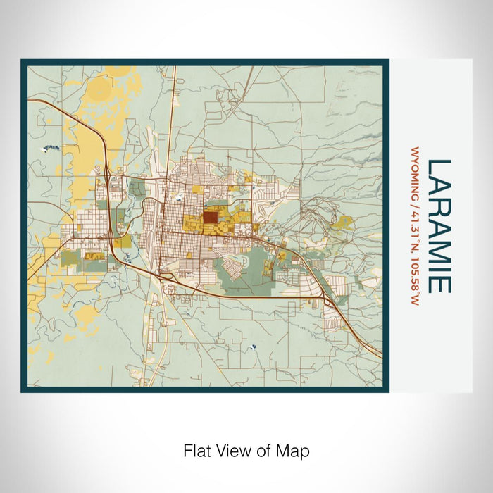 Rendered View of Laramie Wyoming Map on 20oz Stainless Steel Insulated Bottle with Bamboo Top with printed woodblock style map