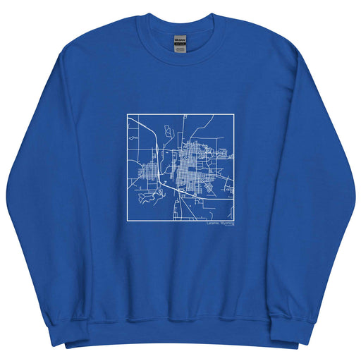 Laramie Wyoming  Map Unisex Crewneck Sweater with City inscription in Royal Blue