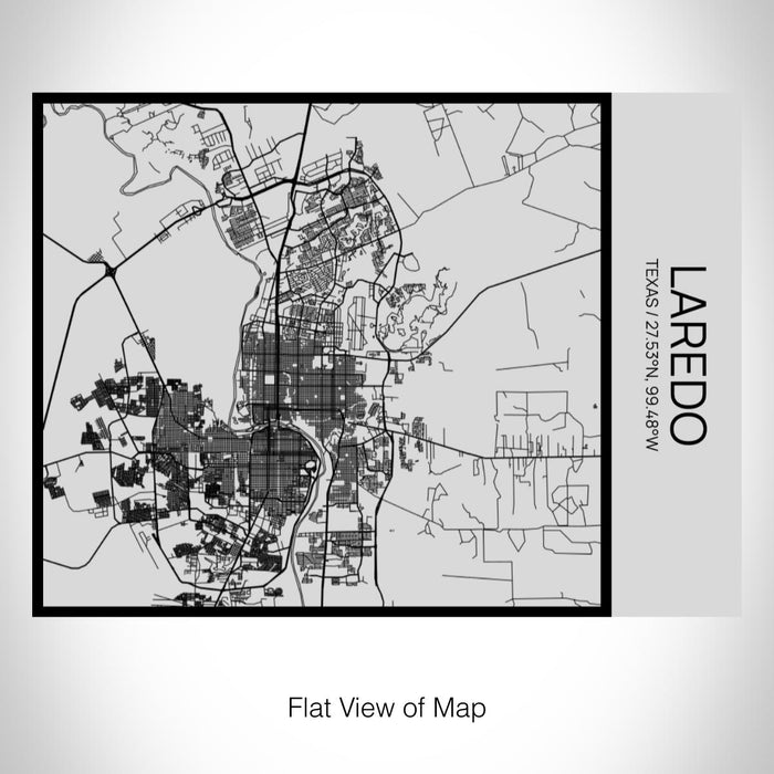 Rendered View of Laredo Texas Map on 20oz Stainless Steel Insulated Bottle with Bamboo Top with printed Tactile Lines Map in Black
