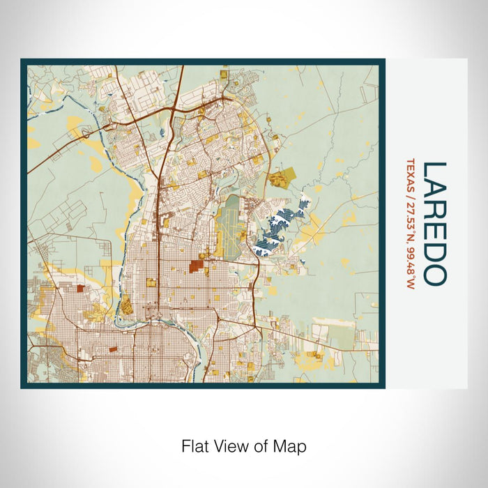 Rendered View of Laredo Texas Map on 20oz Stainless Steel Insulated Bottle with Bamboo Top with printed woodblock style map