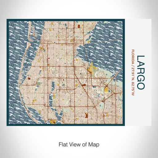 Rendered View of Largo Florida Map on 20oz Stainless Steel Insulated Bottle with Bamboo Top with printed woodblock style map