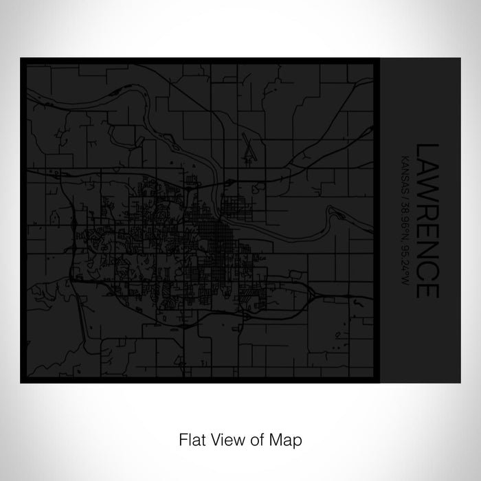 Rendered View of Lawrence Kansas Map on 20oz Stainless Steel Insulated Bottle with Bamboo Top in Matte Black with printed Tactile Lines Map in Black