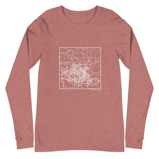 Lawrence Kansas  Map Unisex Long-Sleeve T-shirt with City inscription in Heather Mauve