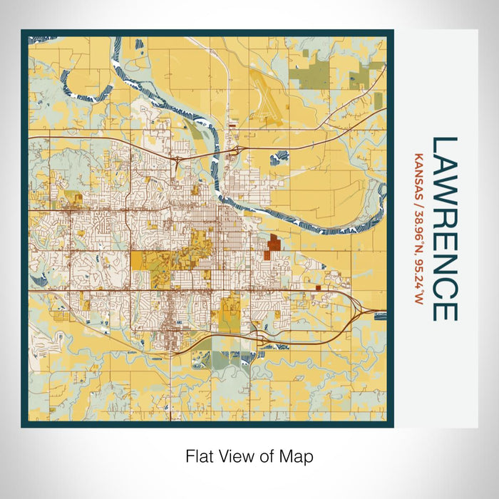 Rendered View of Lawrence Kansas Map on 17oz Stainless Steel Insulated Tumbler in Woodblock Map Style