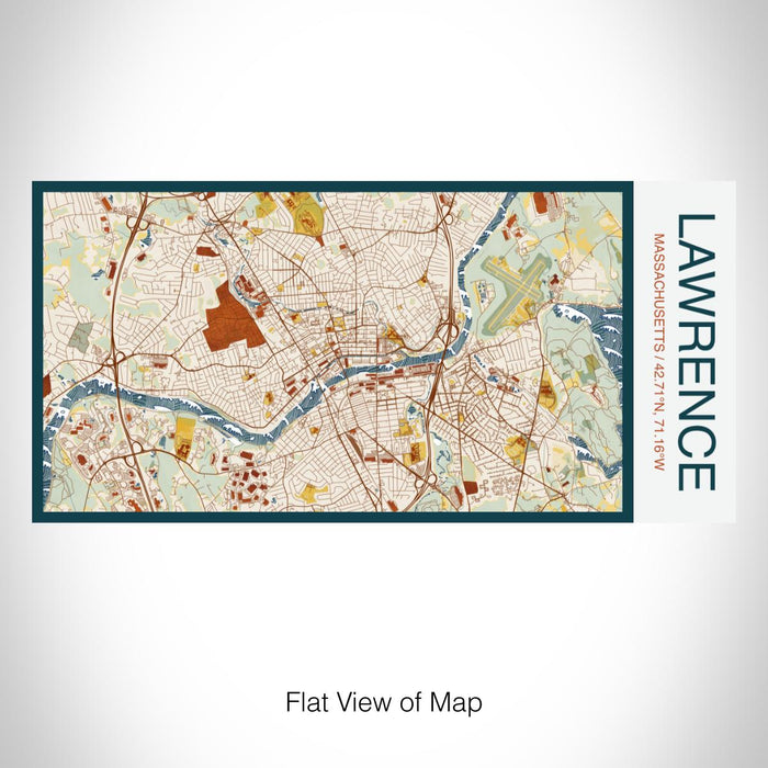 Rendered View of Lawrence Massachusetts Map on 17oz Stainless Steel Insulated Bottle with printed woodblock style map
