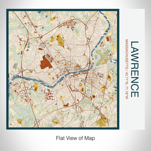 Rendered View of Lawrence Massachusetts Map on 17oz Stainless Steel Insulated Tumbler in Woodblock Map Style