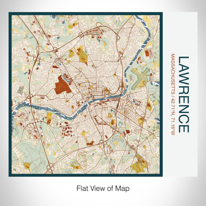 Rendered View of Lawrence Massachusetts Map on 17oz Stainless Steel Insulated Tumbler in Woodblock Map Style