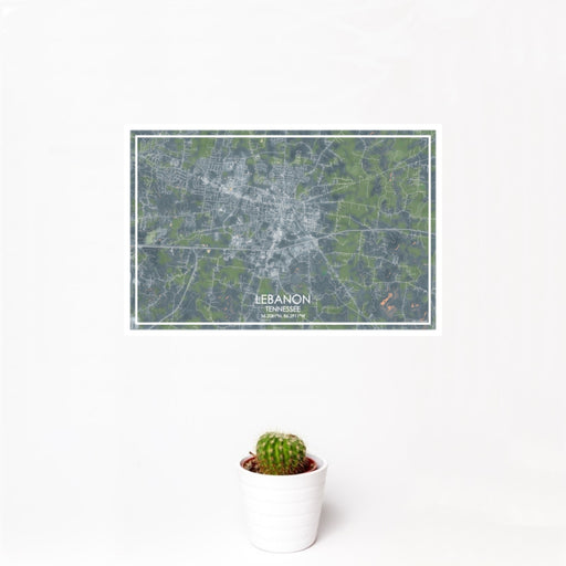 12x18 Lebanon Tennessee Map Print Landscape Orientation in Afternoon Style With Small Cactus Plant in White Planter