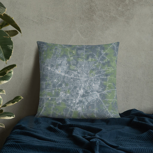 Custom Lebanon Tennessee Map Throw Pillow in Afternoon on Bedding Against Wall