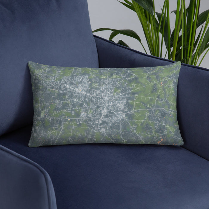 Custom Lebanon Tennessee Map Throw Pillow in Afternoon on Blue Colored Chair