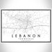 Lebanon Tennessee Map Print Landscape Orientation in Classic Style With Shaded Background