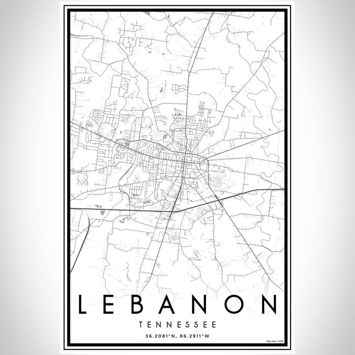 Lebanon Tennessee Map Print Portrait Orientation in Classic Style With Shaded Background