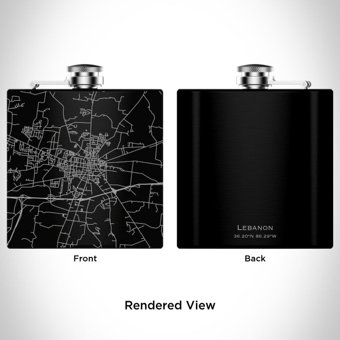 Rendered View of Lebanon Tennessee Map Engraving on 6oz Stainless Steel Flask in Black