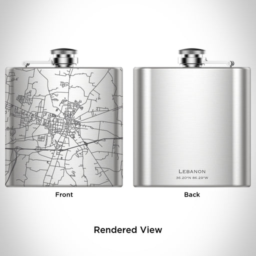 Rendered View of Lebanon Tennessee Map Engraving on 6oz Stainless Steel Flask
