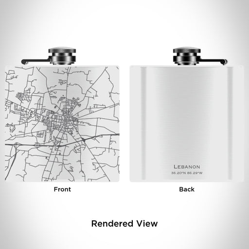Rendered View of Lebanon Tennessee Map Engraving on 6oz Stainless Steel Flask in White