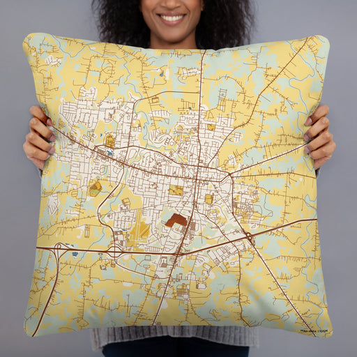 Person holding 22x22 Custom Lebanon Tennessee Map Throw Pillow in Woodblock