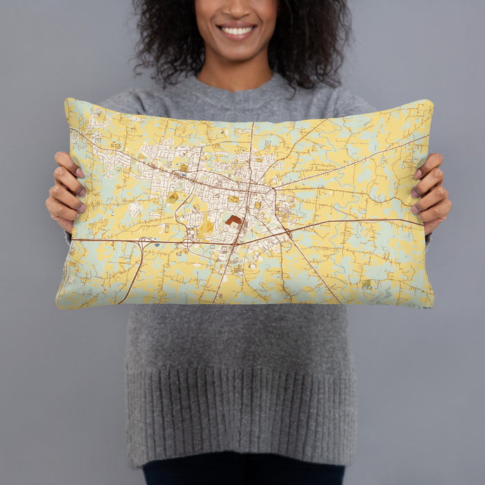Person holding 20x12 Custom Lebanon Tennessee Map Throw Pillow in Woodblock