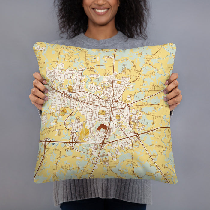Person holding 18x18 Custom Lebanon Tennessee Map Throw Pillow in Woodblock