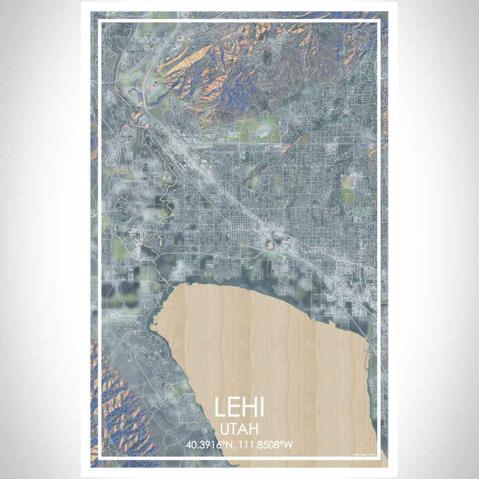 Lehi Utah Map Print Portrait Orientation in Afternoon Style With Shaded Background