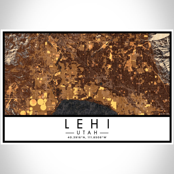 Lehi Utah Map Print Landscape Orientation in Ember Style With Shaded Background