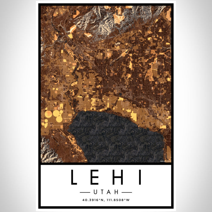 Lehi Utah Map Print Portrait Orientation in Ember Style With Shaded Background