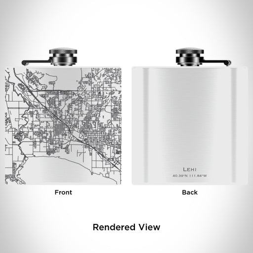 Rendered View of Lehi Utah Map Engraving on 6oz Stainless Steel Flask in White