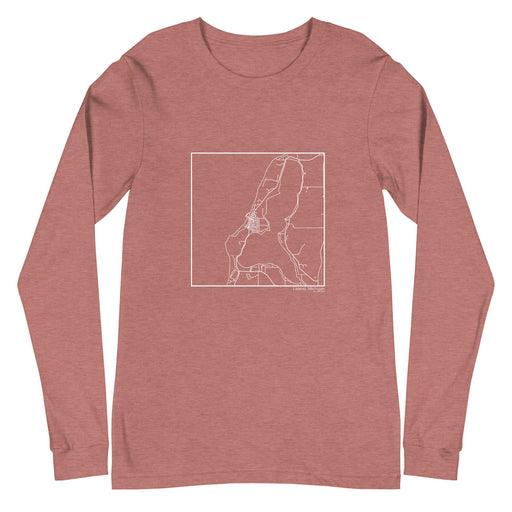 Leland Michigan  Map Unisex Long-Sleeve T-shirt with City inscription in Heather Mauve