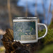 Right View Custom Lemont Illinois Map Enamel Mug in Afternoon on Grass With Trees in Background
