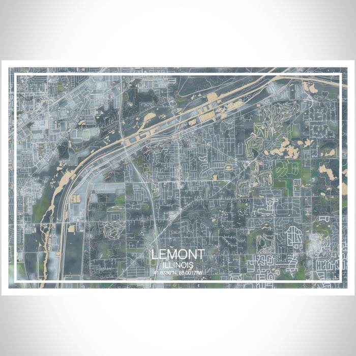 Lemont Illinois Map Print Landscape Orientation in Afternoon Style With Shaded Background