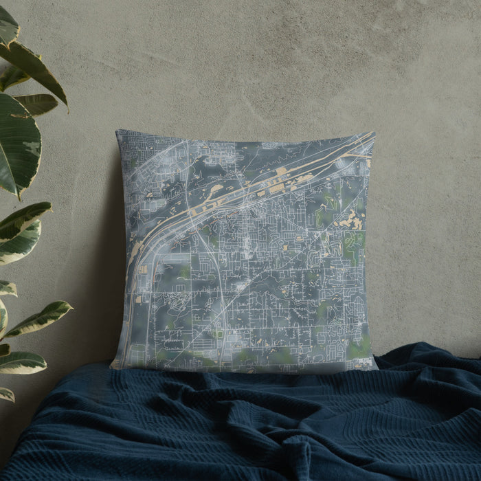 Custom Lemont Illinois Map Throw Pillow in Afternoon on Bedding Against Wall