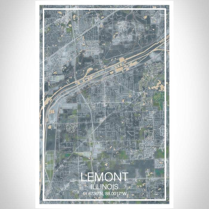 Lemont Illinois Map Print Portrait Orientation in Afternoon Style With Shaded Background