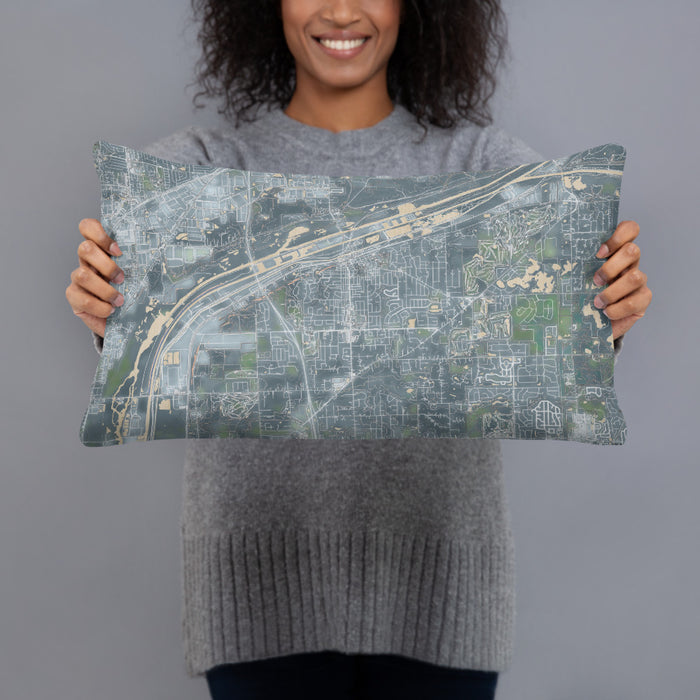 Person holding 20x12 Custom Lemont Illinois Map Throw Pillow in Afternoon