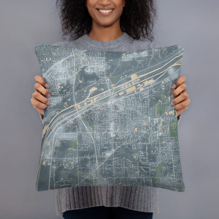 Person holding 18x18 Custom Lemont Illinois Map Throw Pillow in Afternoon