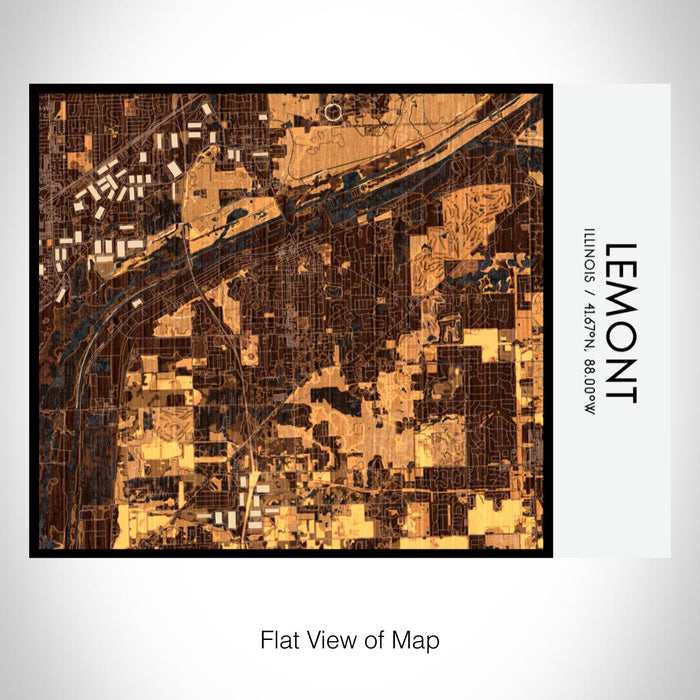 Rendered View of Lemont Illinois Map on 20oz Stainless Steel Insulated Bottle with Bamboo Top with printed ember style map